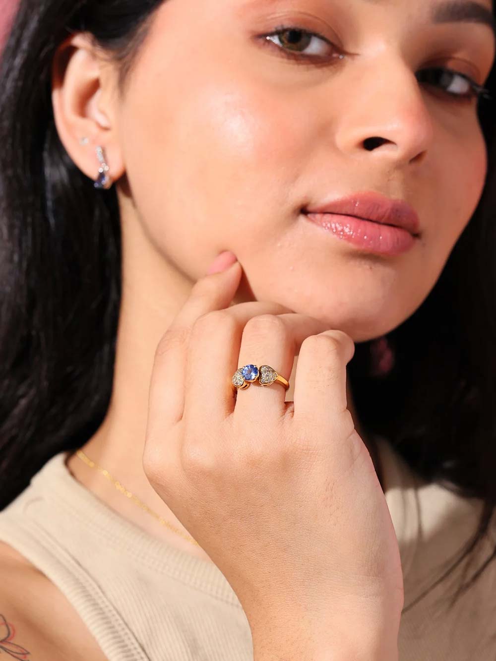 Heart Side Blue Sapphire Ring