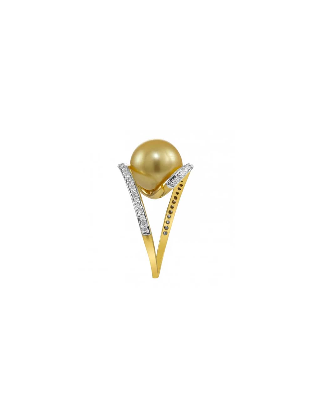 Golden Pearl Ring with Diamond Twist Band