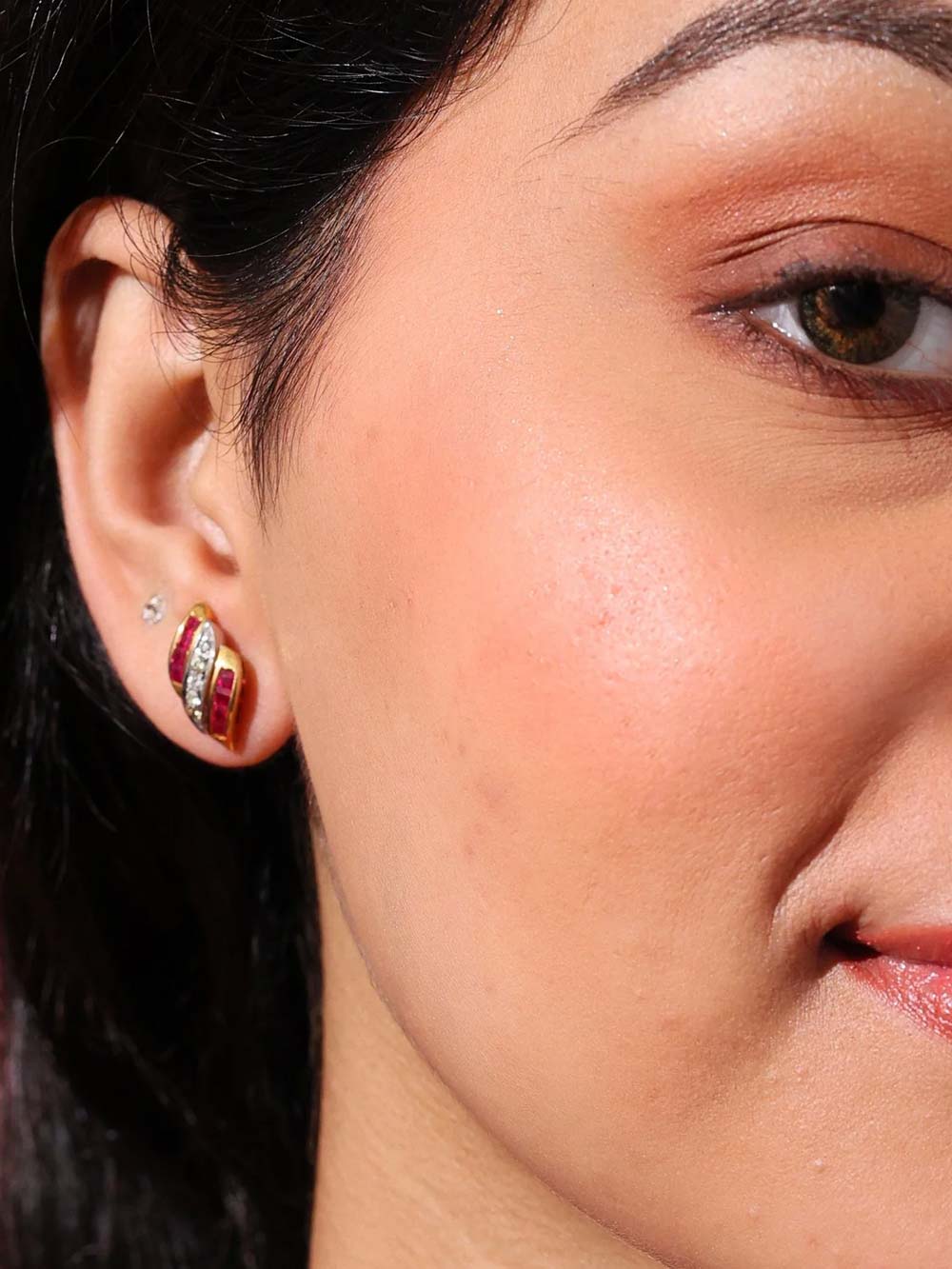 Burmese Ruby & Diamond Wave Earrings in 18kt Gold (0.86cts R)