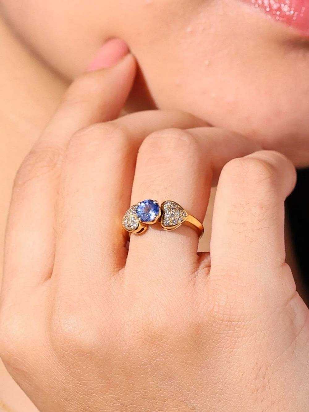 Heart Side Blue Sapphire Ring