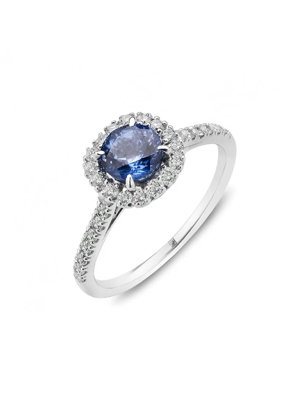 Round Blue Sapphire with Diamond Halo Ring