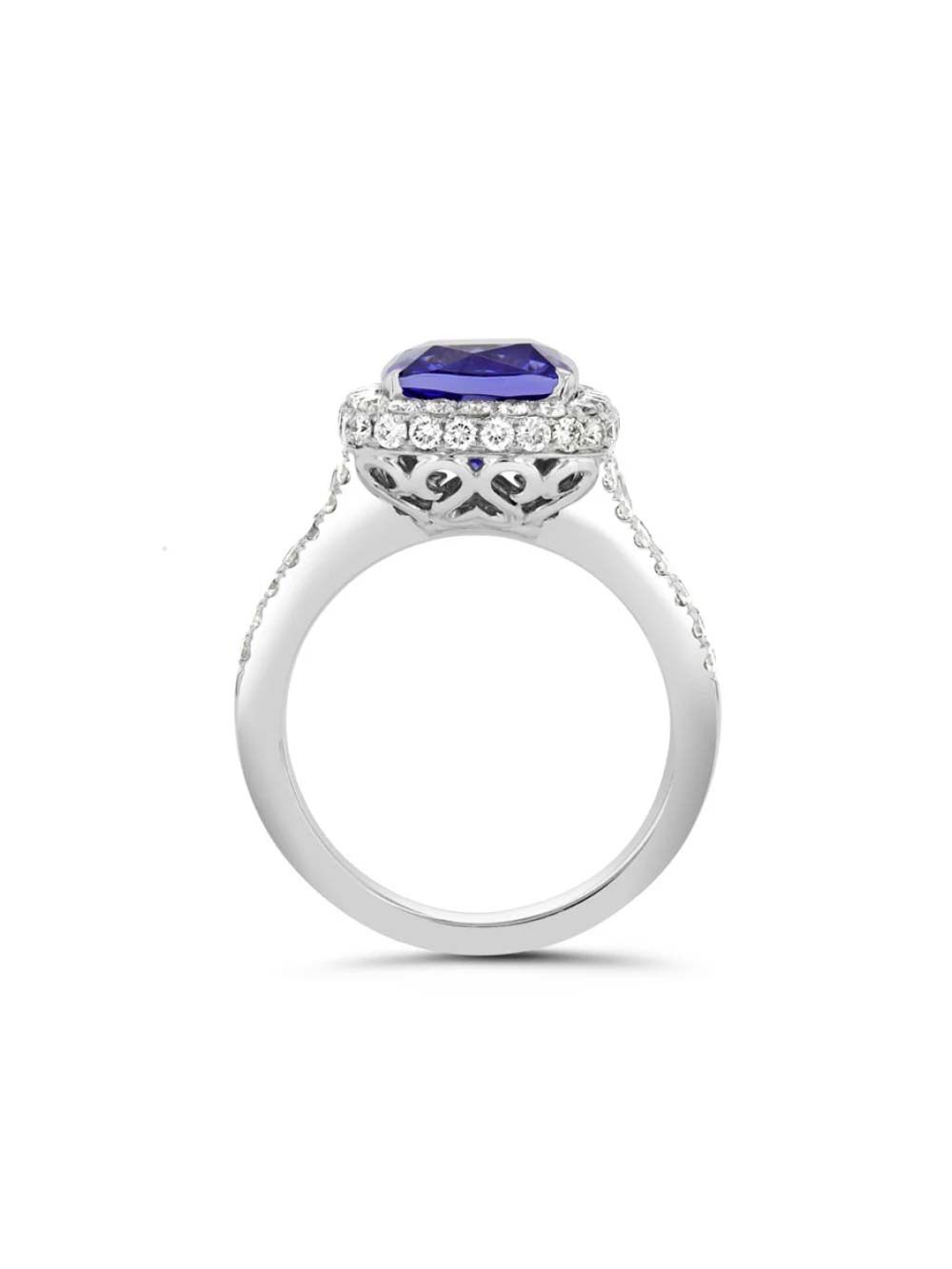 Royal Cushion Cut Halo Blue Sapphire Diamond Ring