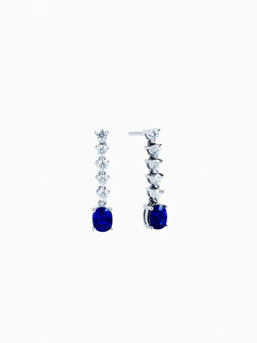 Ceylon Blue Sapphire and Diamond Earring in 14K Gold (2cts Bs)