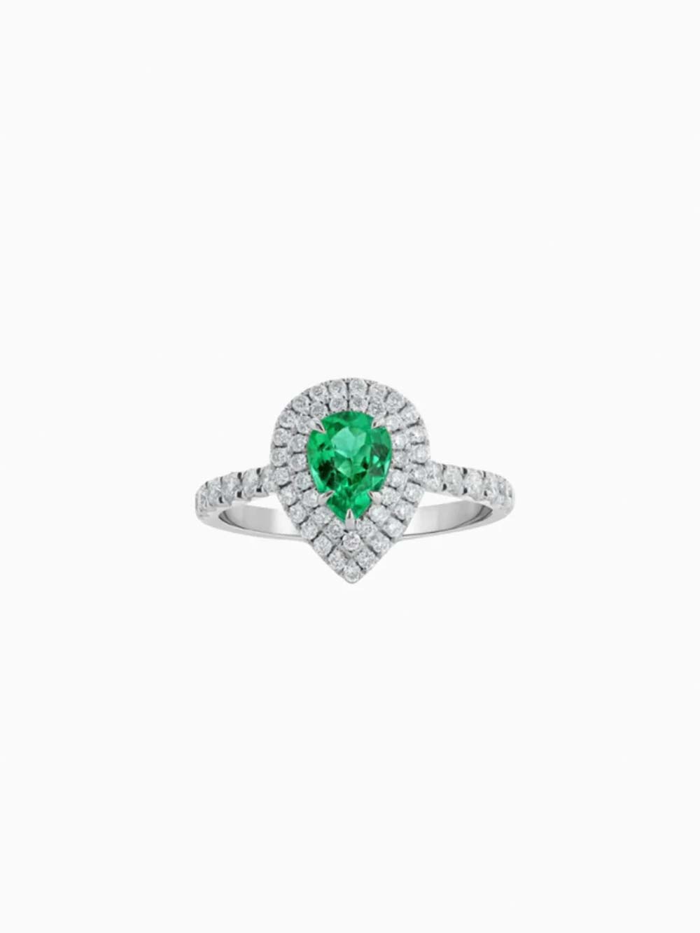 Pear Emerald Ring with Diamond Halo