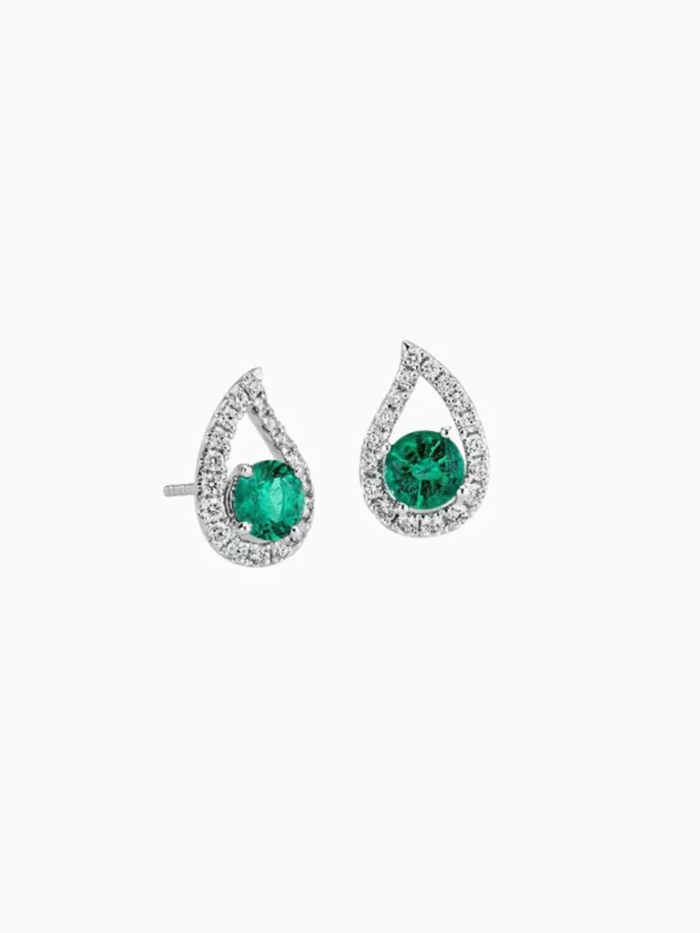 Colombian Emerald And Diamond Earring made in 14k White Gold (2cts Em)