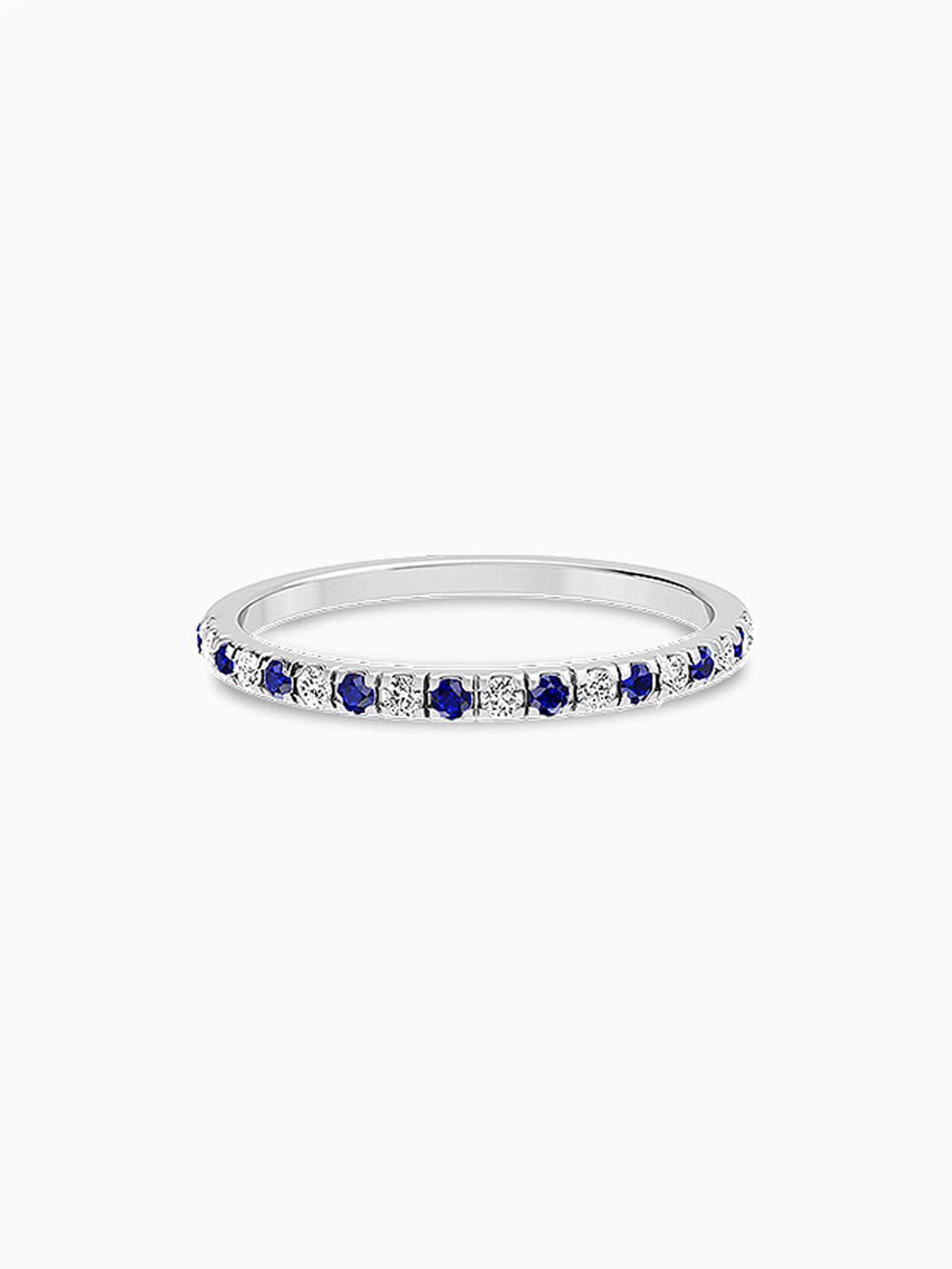 Diamond & Blue Sapphire Half Eternity Band in 14kt Gold (0.12cts)