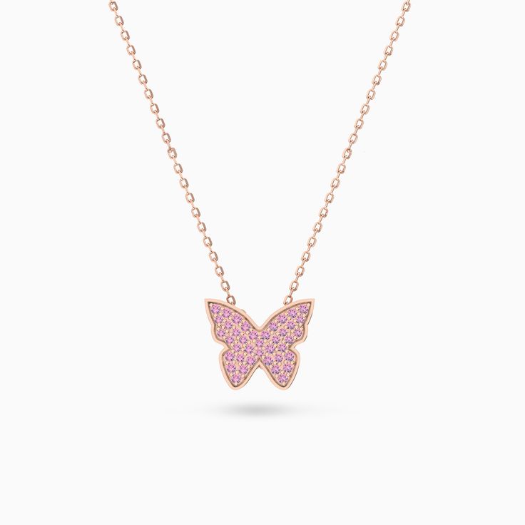 Butterfly Pink Diamond Necklace in 14kt Gold (0.20cts)