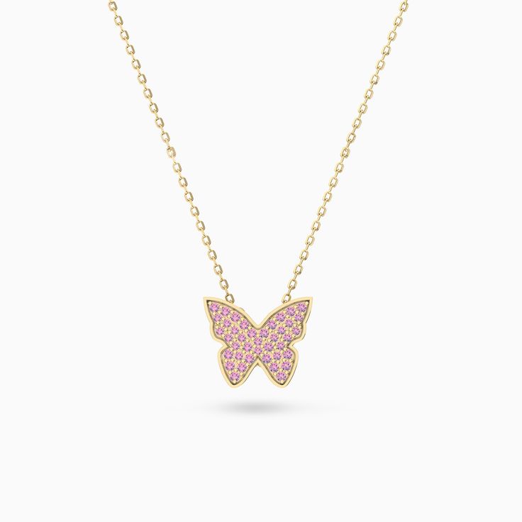 Butterfly Pink Diamond Necklace in 14kt Gold (0.20cts)