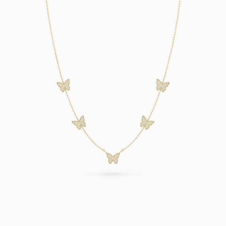 Five Fluttering Butterflies Diamond Necklace