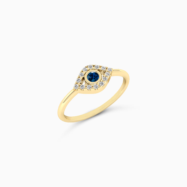 Evil Eye Diamond & Blue Sapphire Ring in 14kt Gold (0.15ts)