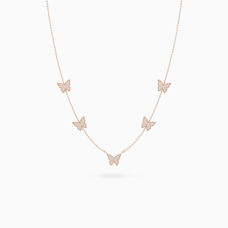 Five Fluttering Butterflies Diamond Necklace