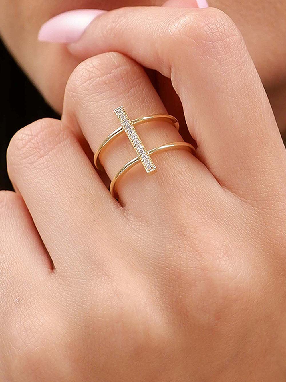 Line Diamond Open Shape Ring in 14kt Gold (0.12cts)