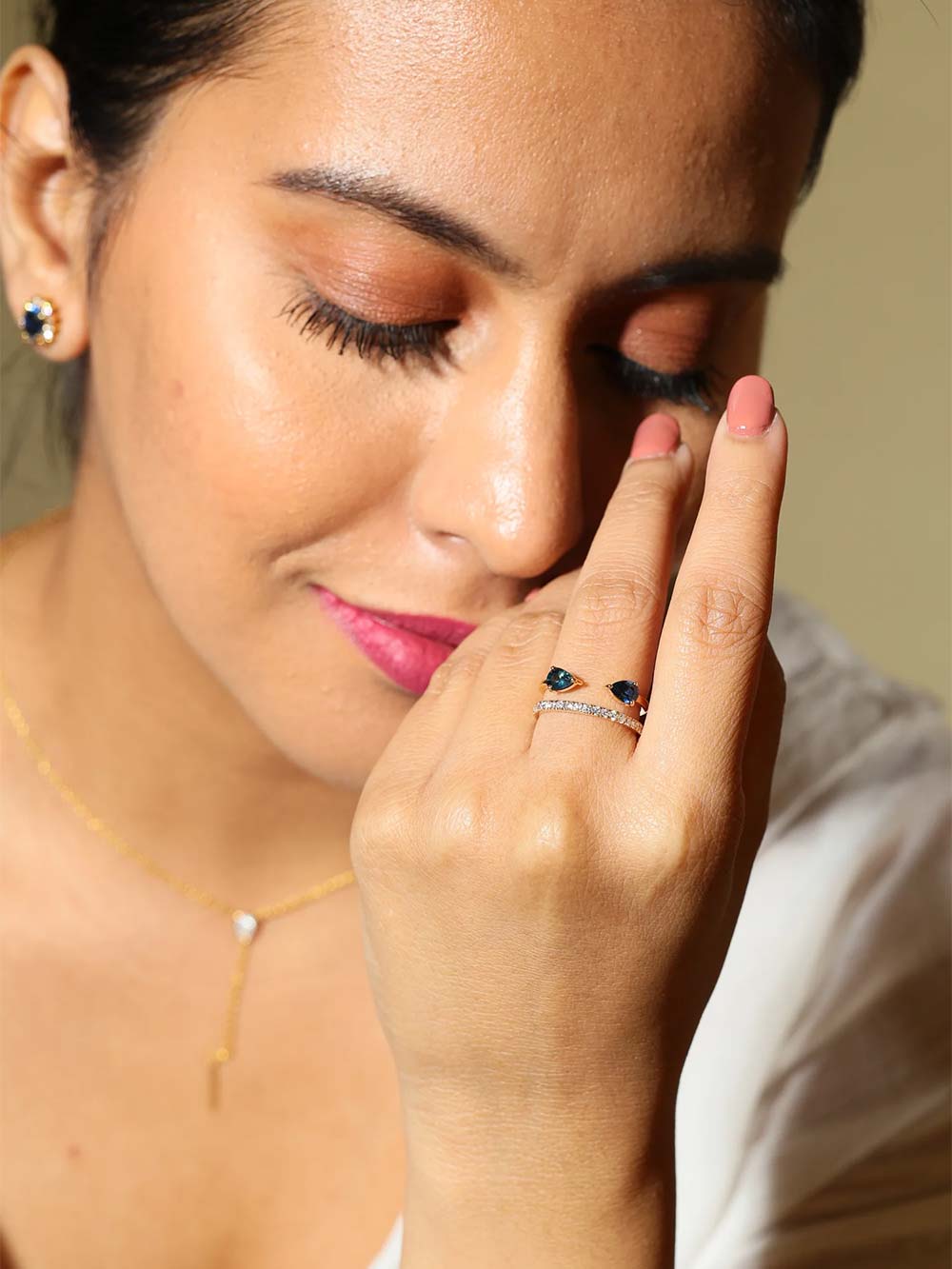 White Gold Blue Sapphire Crystal Ring