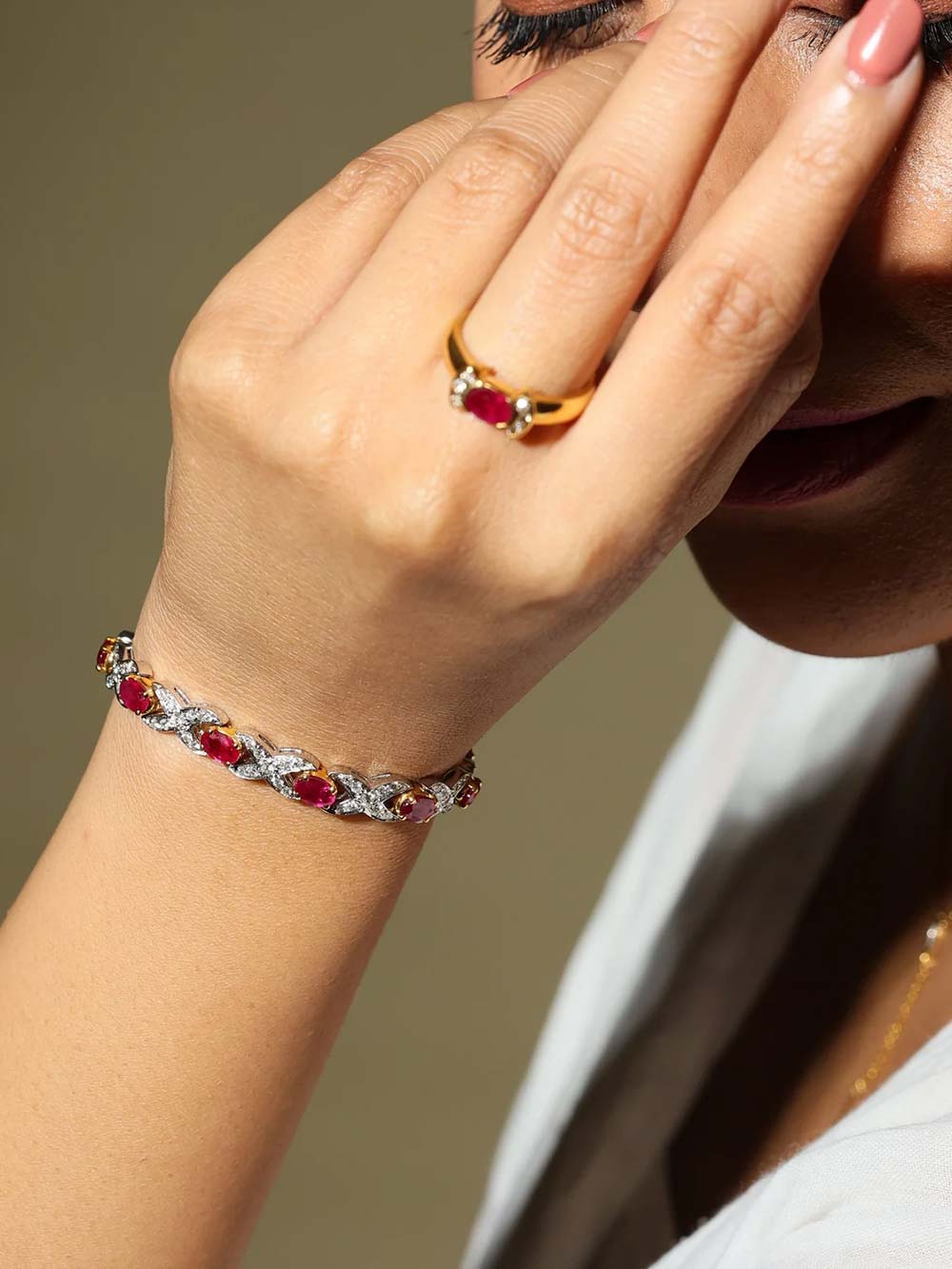 Natural Ruby & Diamond Alternating Bracelet