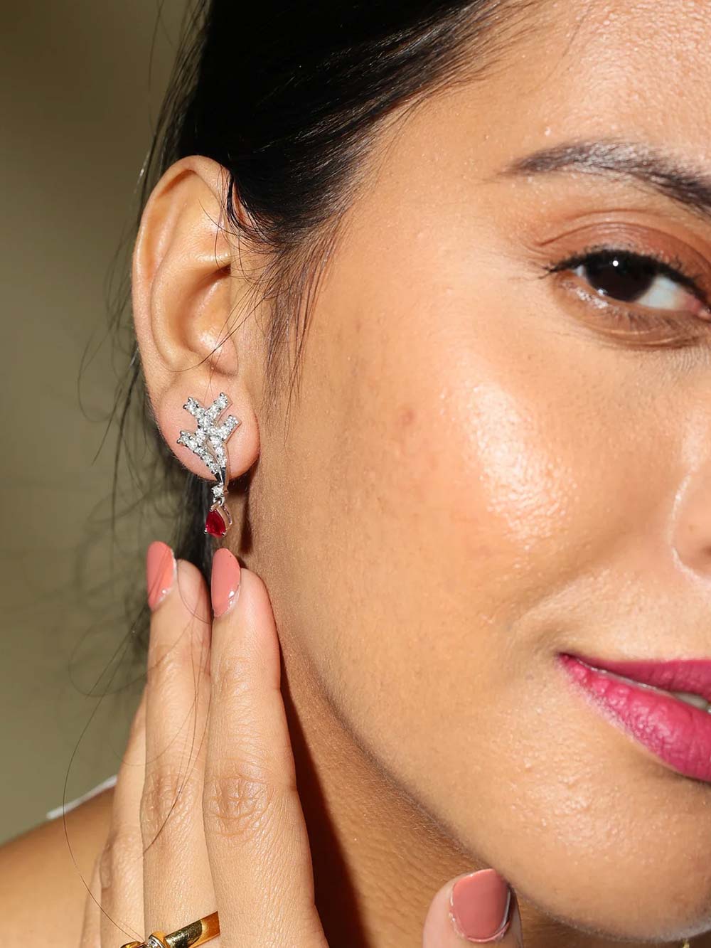 Burmese Ruby & Diamond Earring in 14kt Gold (0.98cts R)