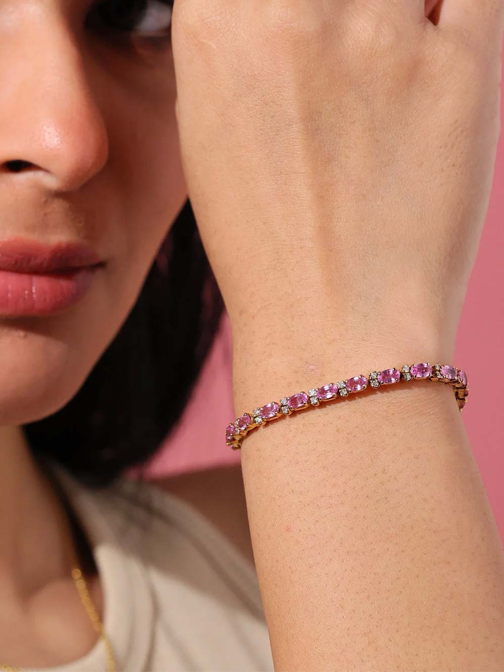 Pink Sapphire Single-Line Classic Tennis Bracelet
