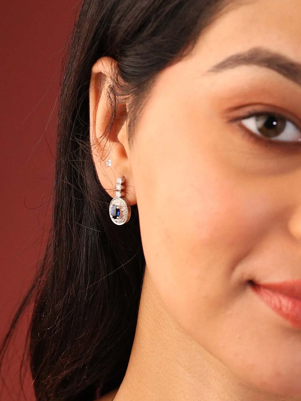 Ceylon Deep Blue Sapphire & Diamond Earrings in 14kt Gold (0.86cts Bs)
