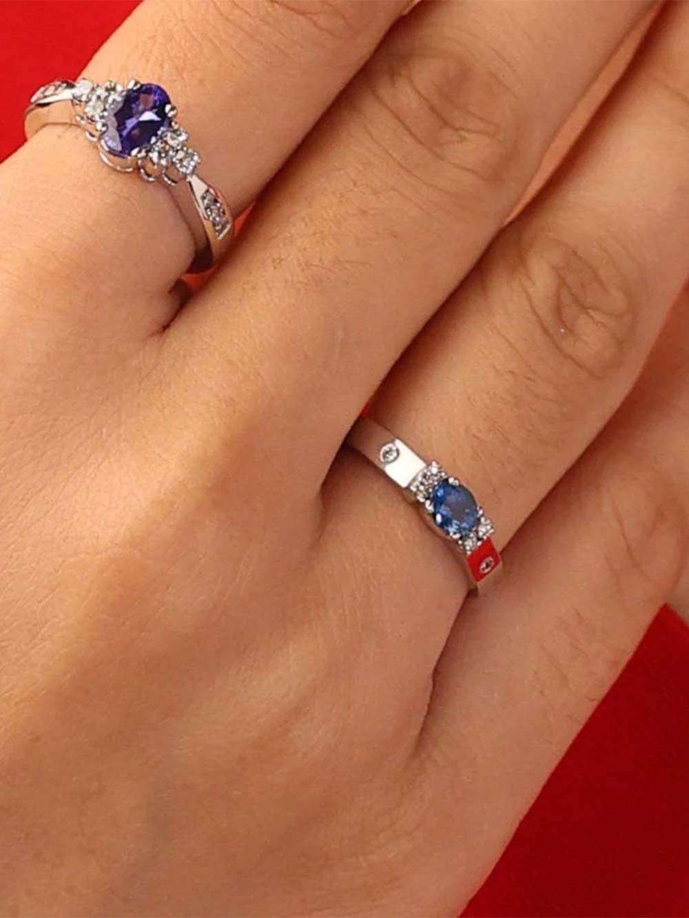 Blue Sapphire & Diamond Ring with Gold Band