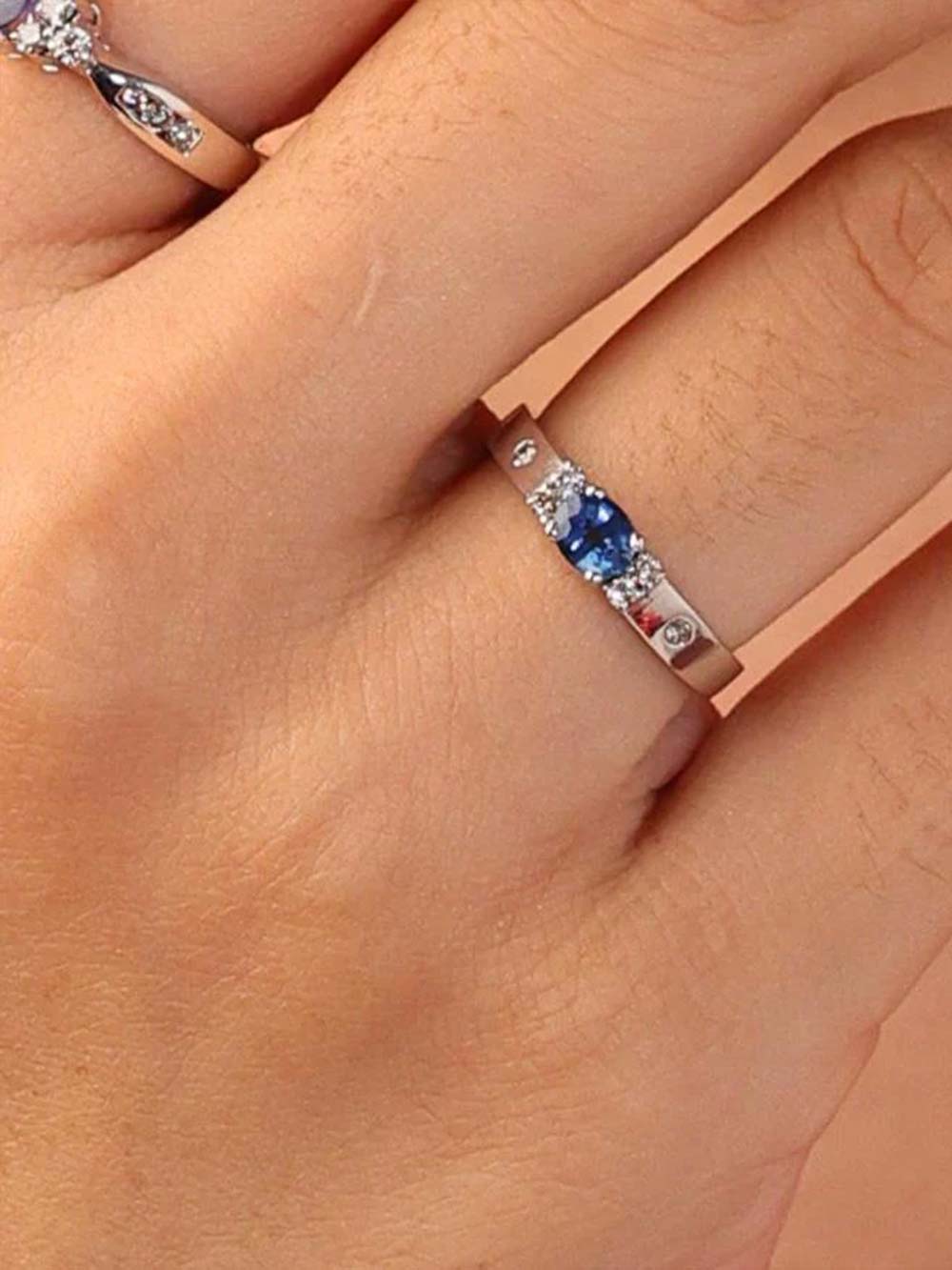 Blue Sapphire & Diamond Ring with Gold Band