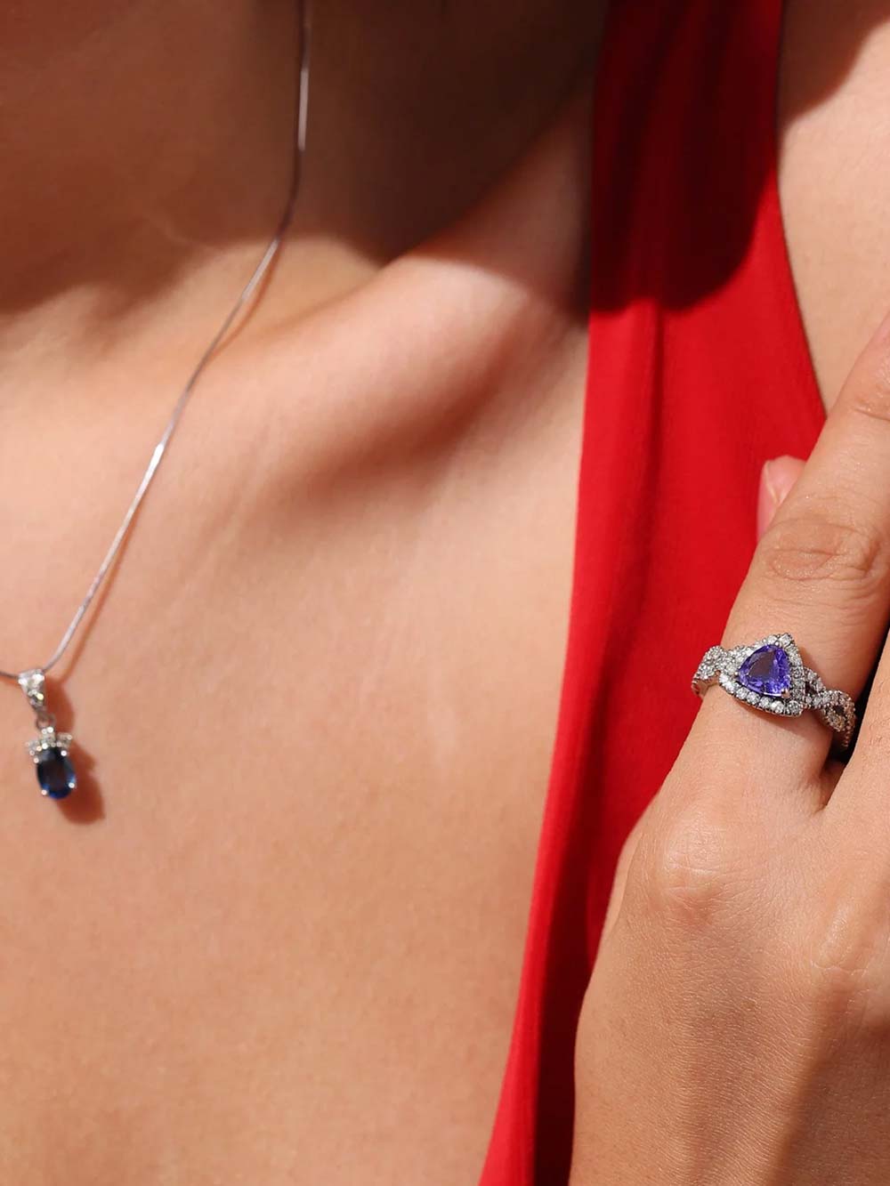 Triangle Tanzanite Diamond Ring