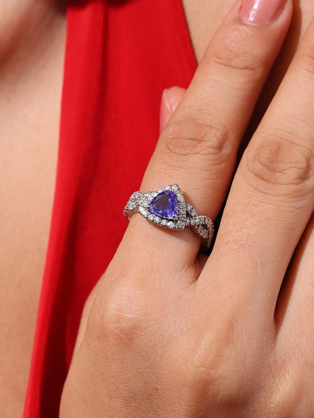 Triangle Tanzanite Diamond Ring