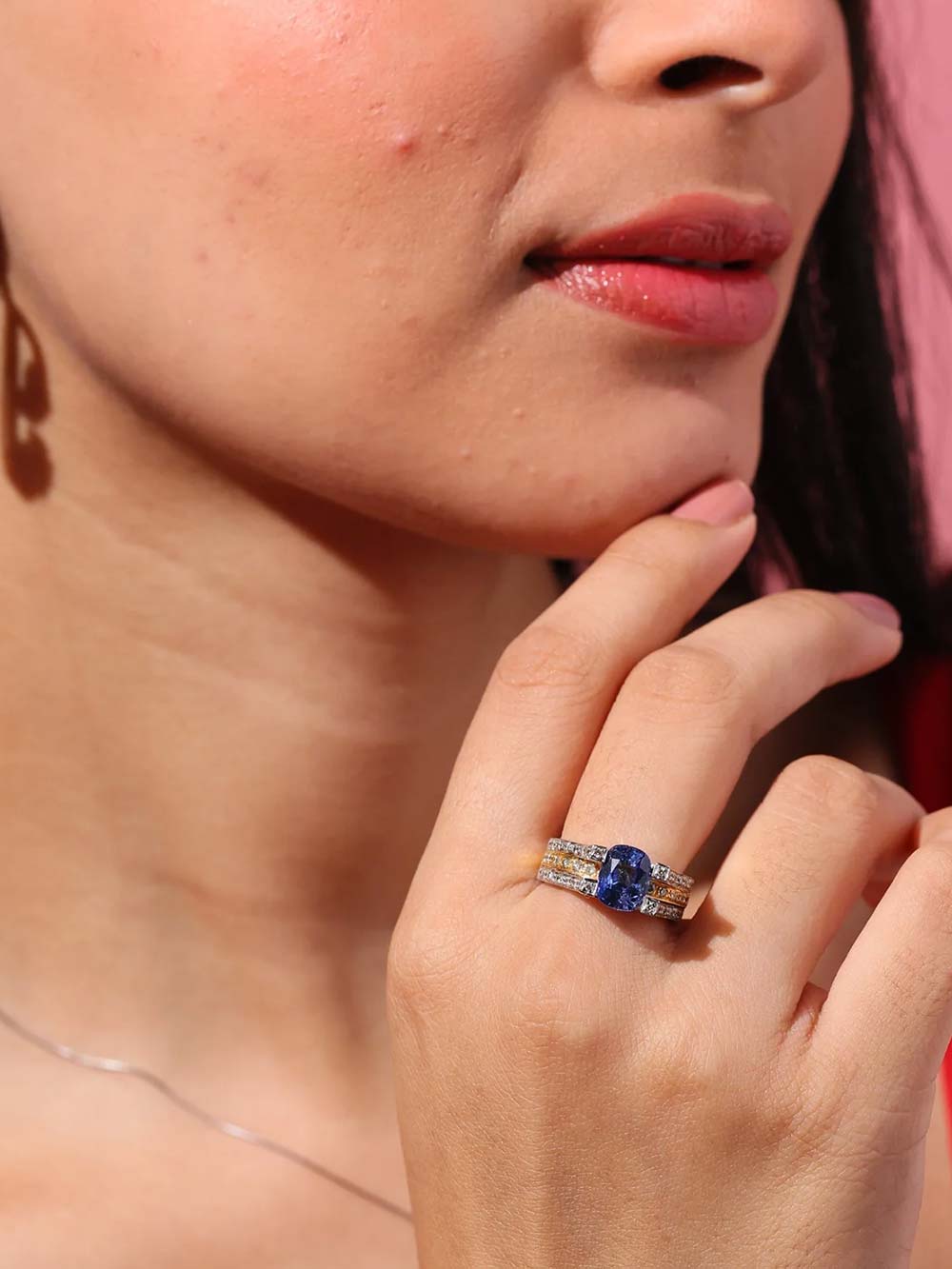 Blue Sapphire & Diamond Ring