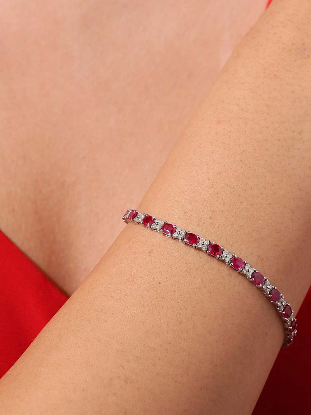 Burmese Ruby and Diamond Line Bracelet