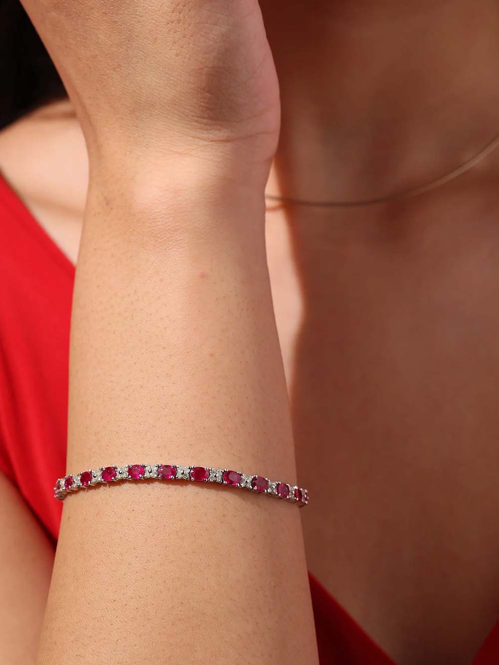 Burmese Ruby and Diamond Line Bracelet