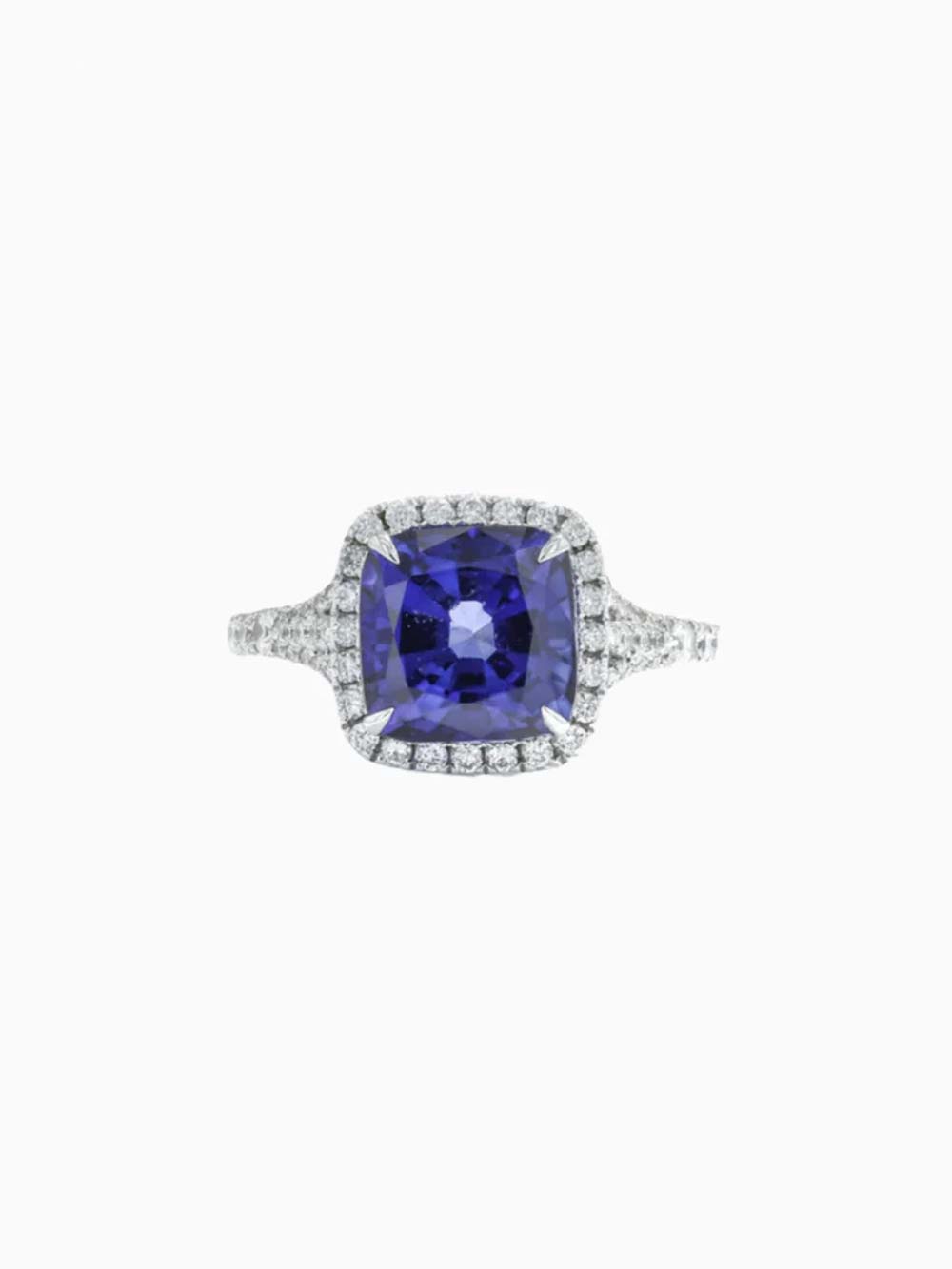 Royal Cushion Cut Halo Blue Sapphire Diamond Ring