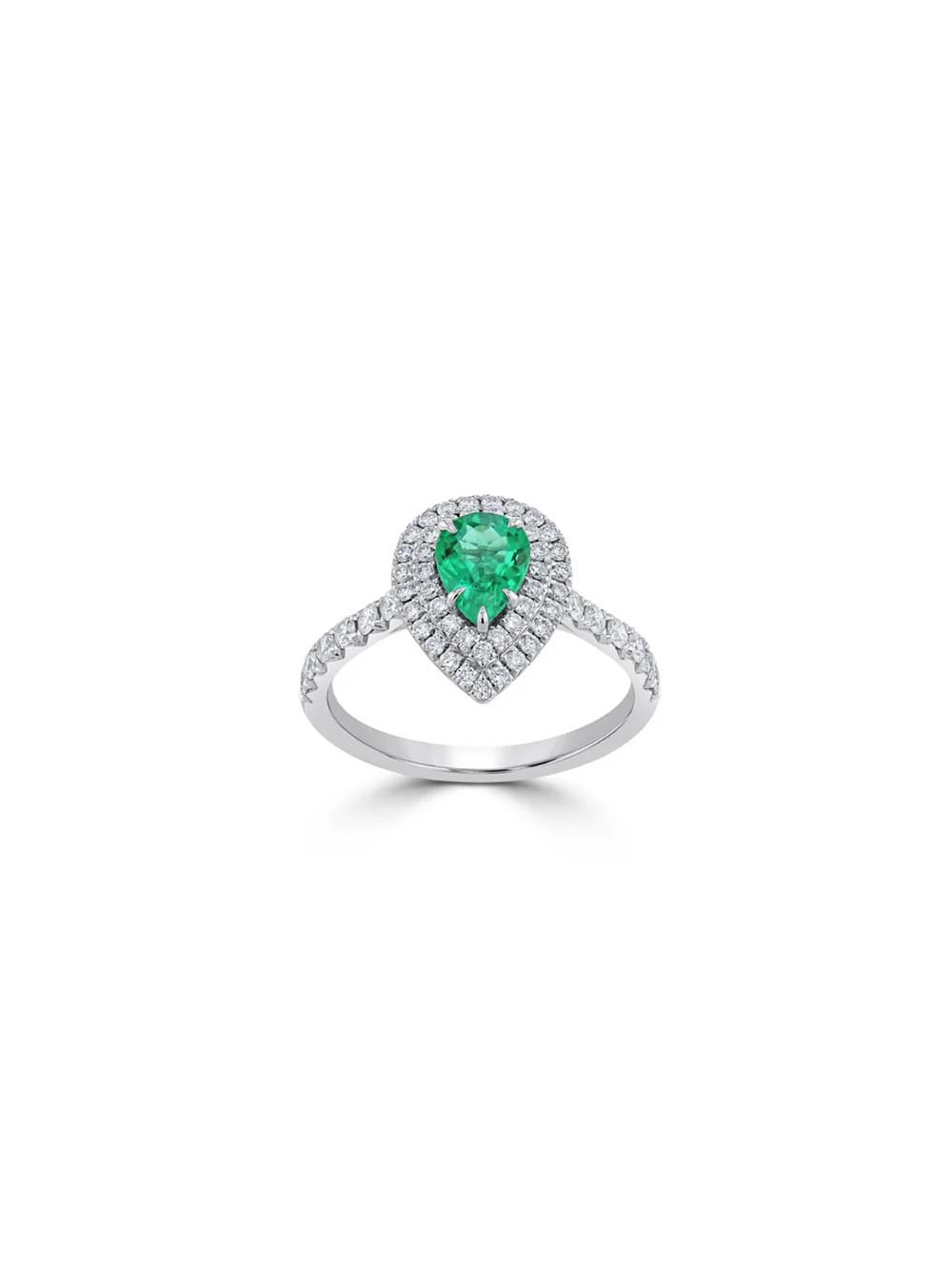 Pear Emerald Ring with Diamond Halo