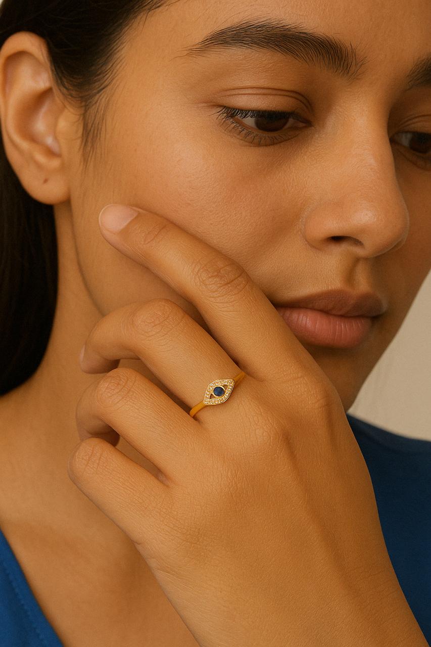 Evil Eye Diamond & Blue Sapphire Ring in 14kt Gold (0.15ts)