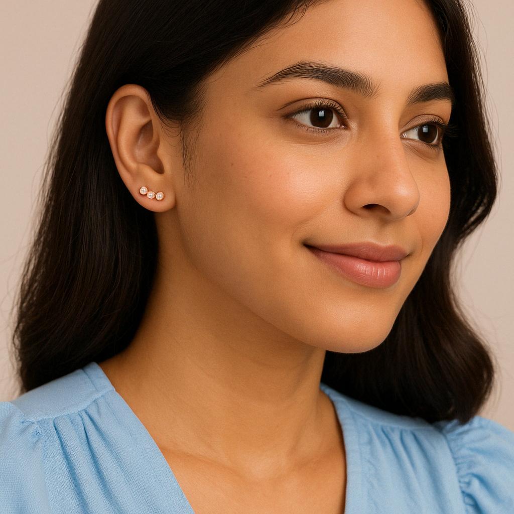 3 Diamond Studs Made in 14kt Gold (0.1cts)