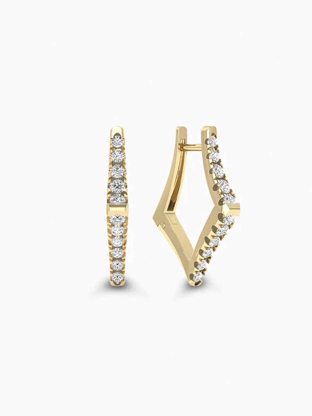 Kite shaped Diamond Hoops Made In gold