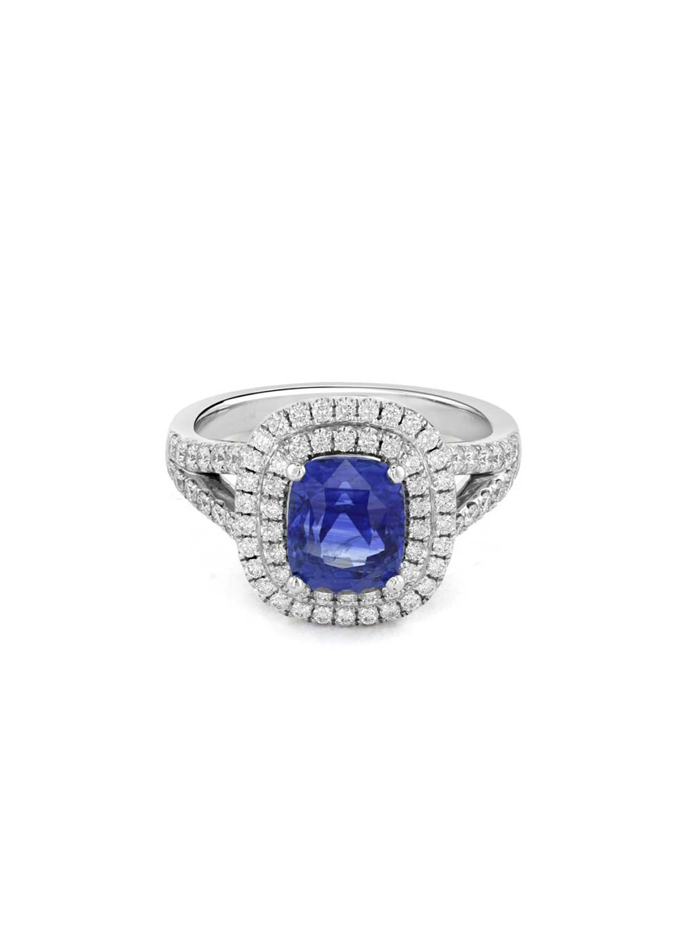 Double Halo Blue Topaz Diamond Ring