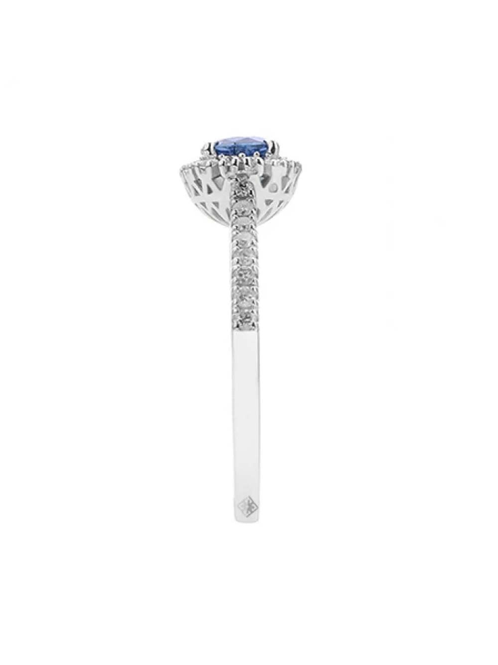 Round Blue Sapphire with Diamond Halo Ring