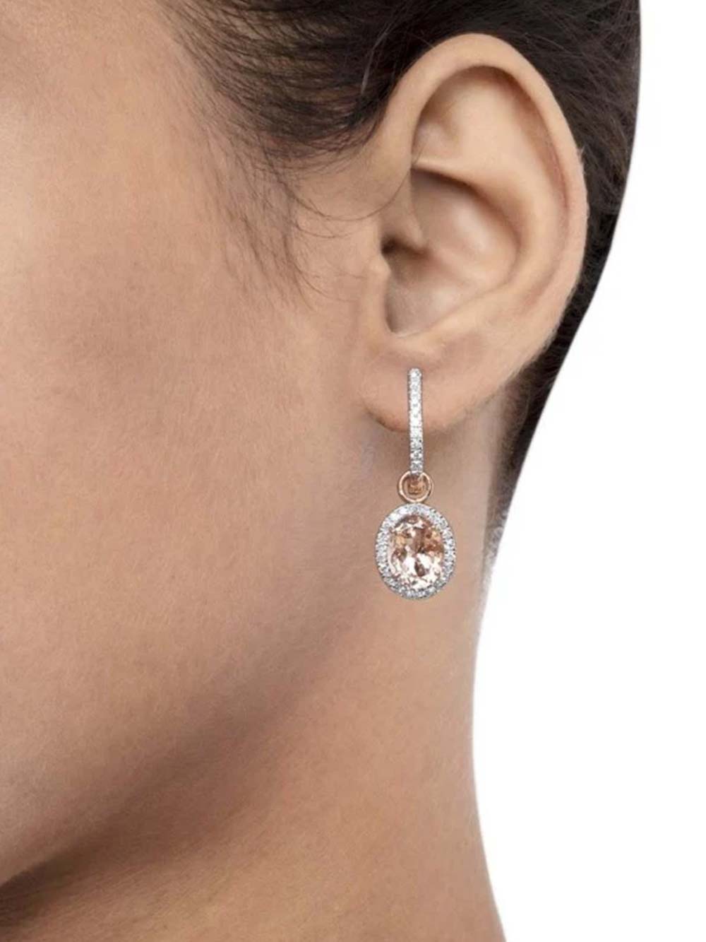 Morganite and Diamond drop Earring
