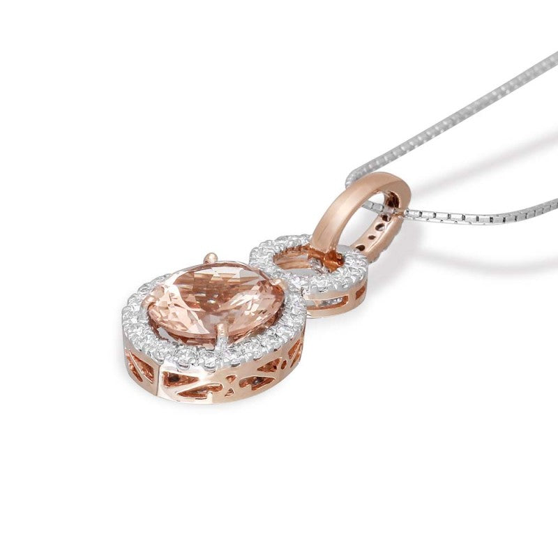 Diamond and Morganite Oval Cut Halo Necklace