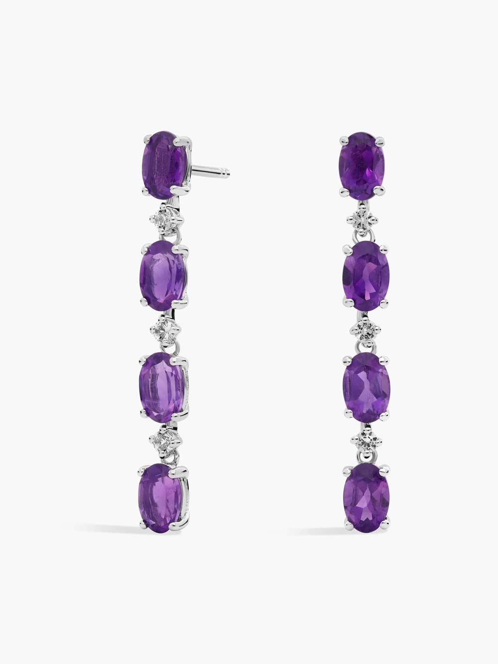 Amethyst & Diamond Dangler Earrings (Stone Customisable)