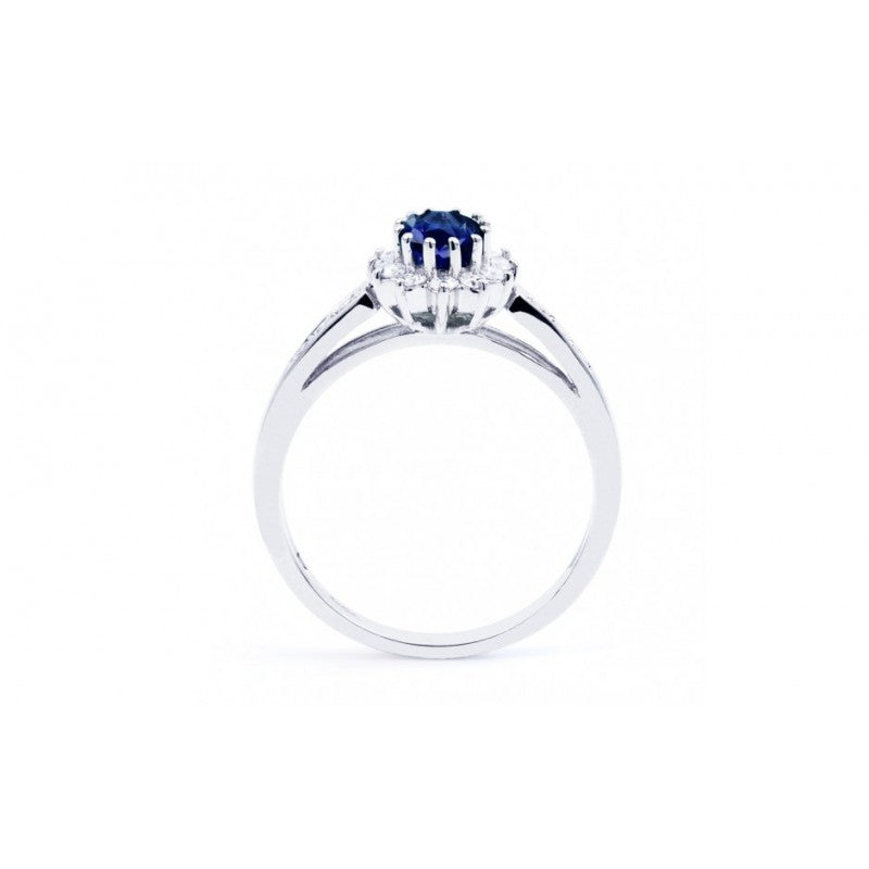 Blue Sapphire and Diamond Halo Ring