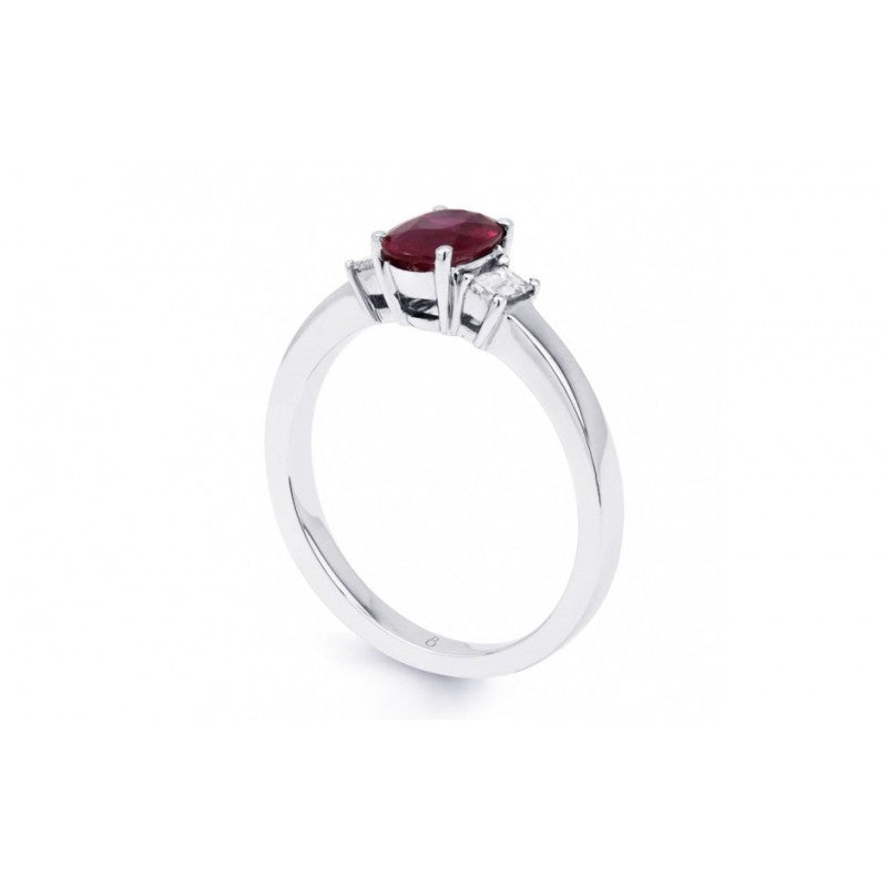 Ruby ring with crystal in white gold