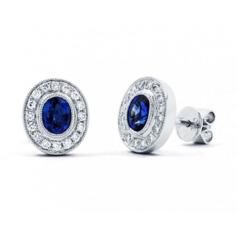 Round Solitaire Blue Sapphire and Diamond Studs