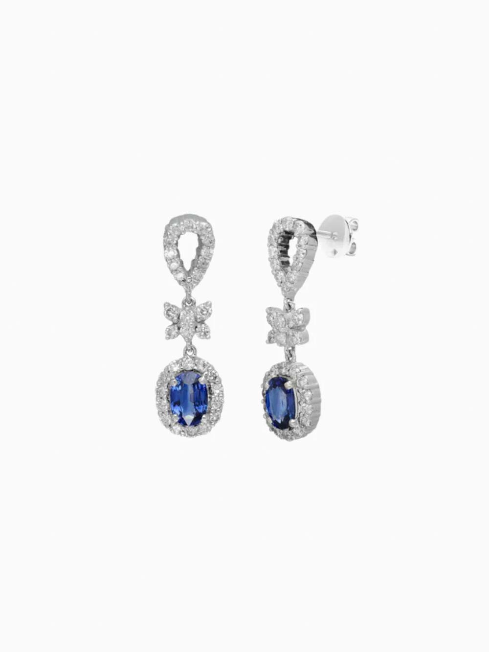 Butterfly Halo Earrings with Blue Sapphire Drops