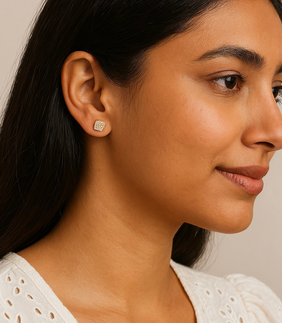 Cushion Diamond Earrings Made In Gold
