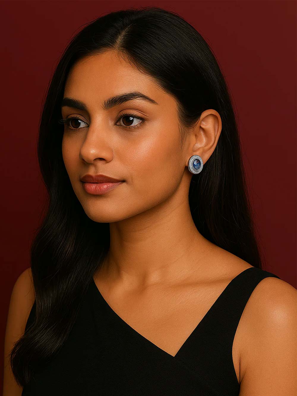 Celestial Round Blue Sapphire & Diamond Studs