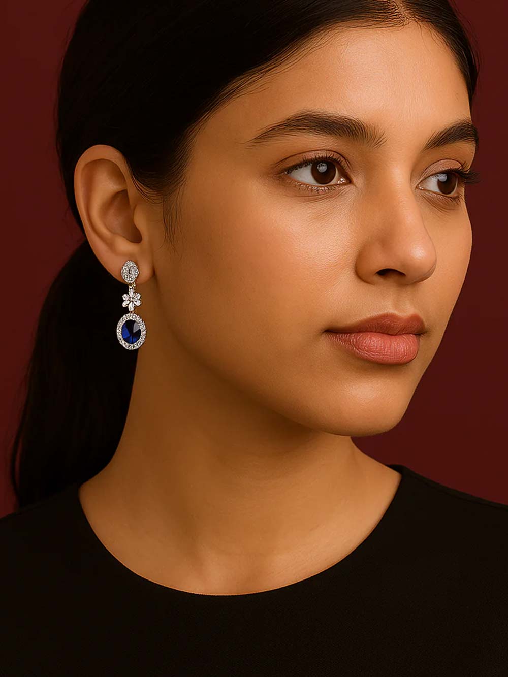 Butterfly Halo Earrings with Blue Sapphire Drops