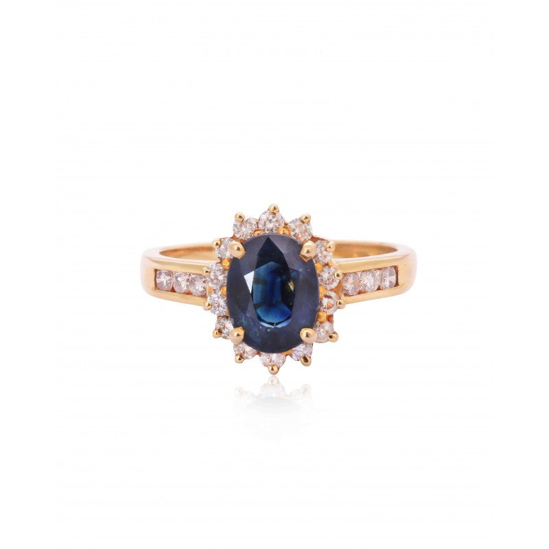 Oval Blue Sapphire with Diamond Halo Ring