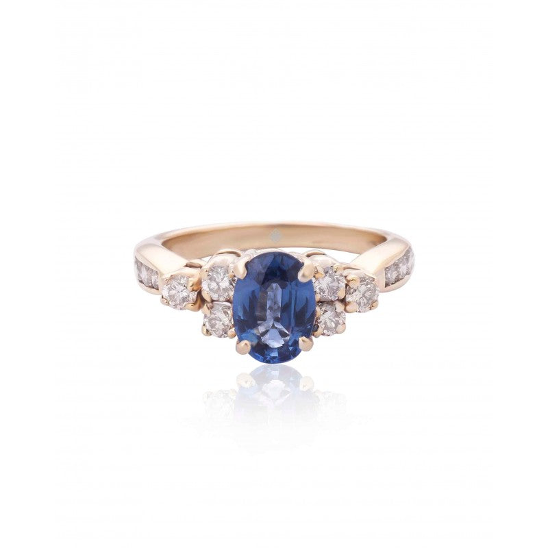 Oval Blue Sapphire Diamond Ring