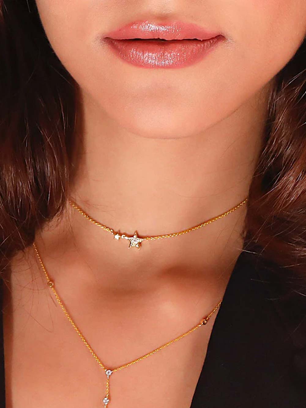 2 Star Diamond Necklace Made In Gold