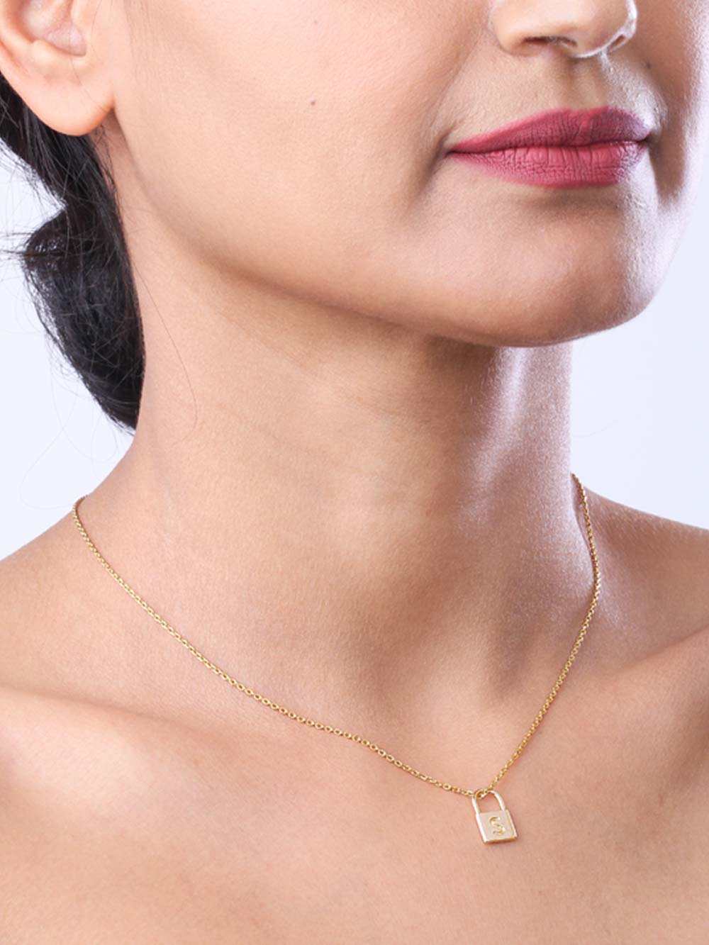 Initial Lock Diamond Pendant in 14kt Gold