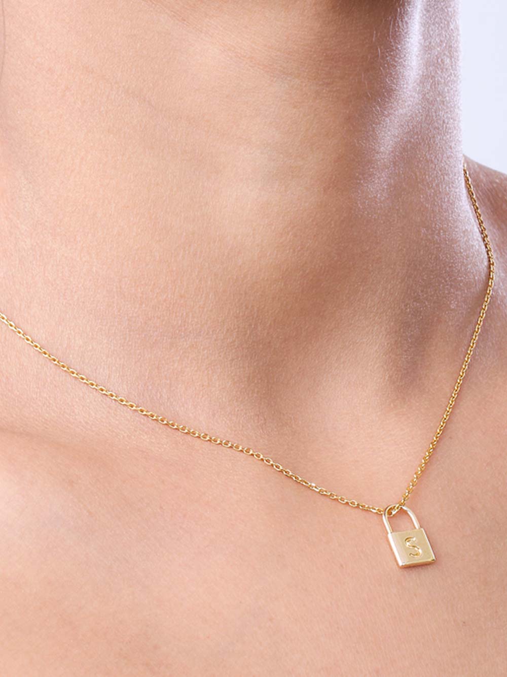 Initial Lock Diamond Pendant in 14kt Gold